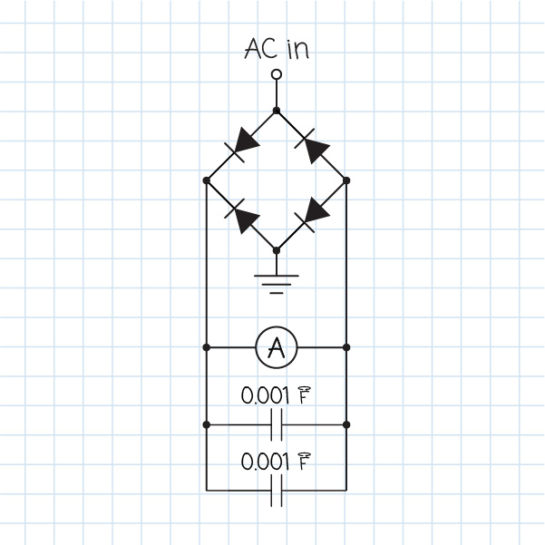 Full-wave rectifier with low-pass filter circuit diagram